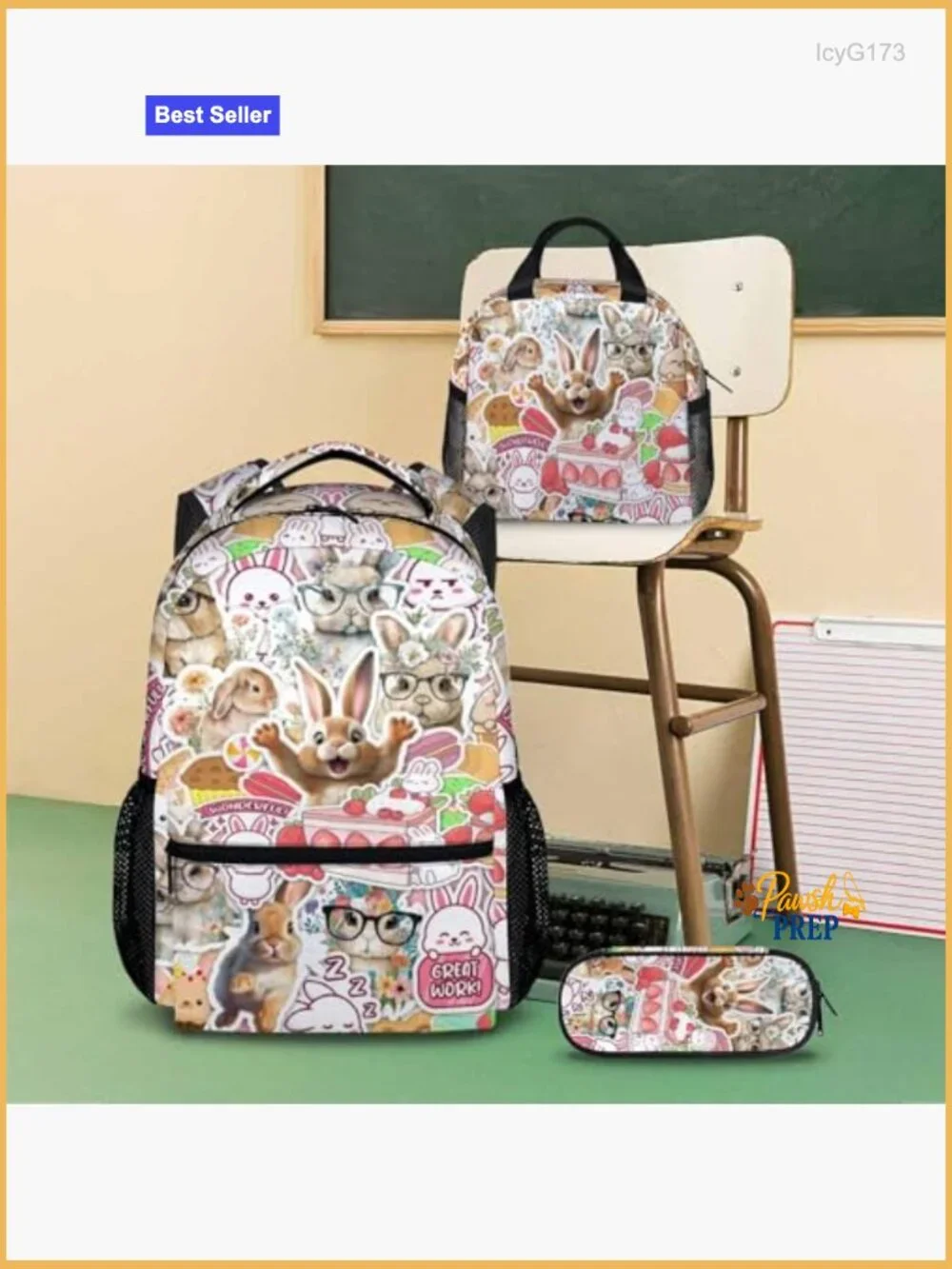Kids Backpack Set with Lunch Box Pencil Case, Cute Bunny for School
